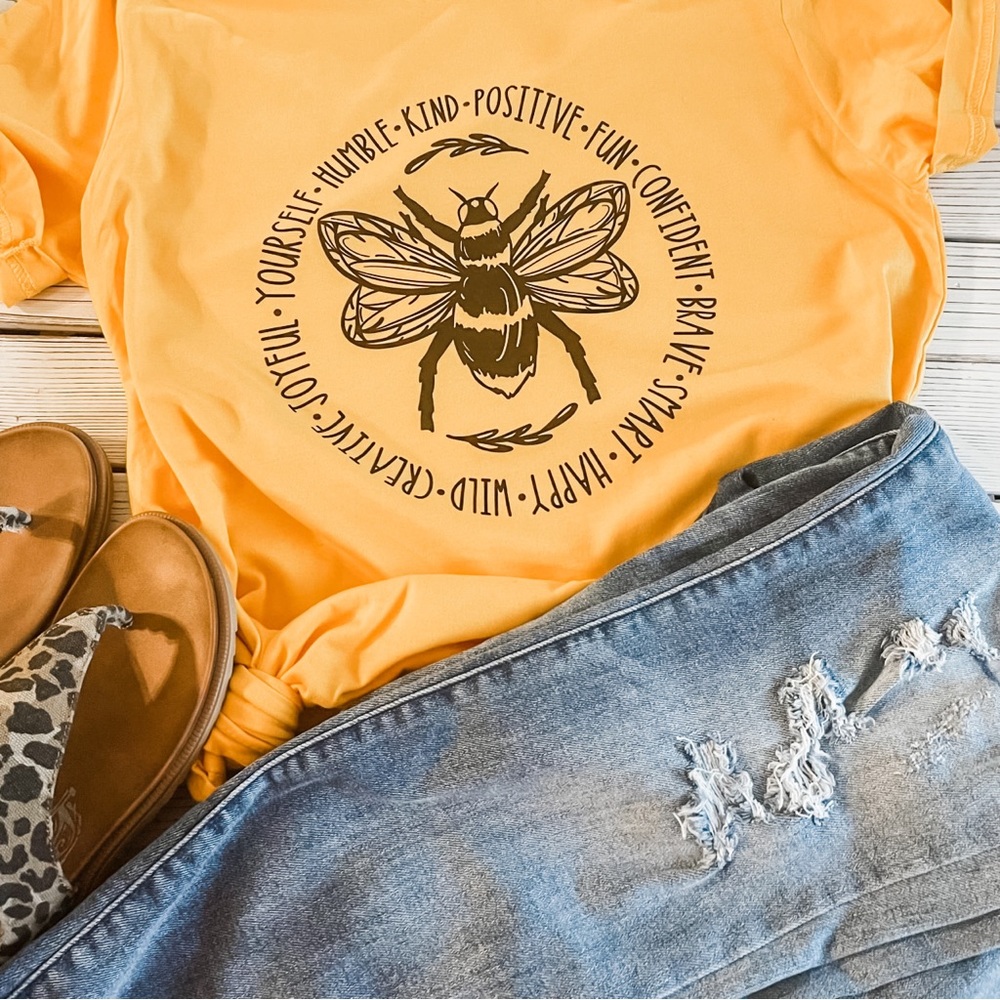 Mustard Bee Happy Confident Humble Tee